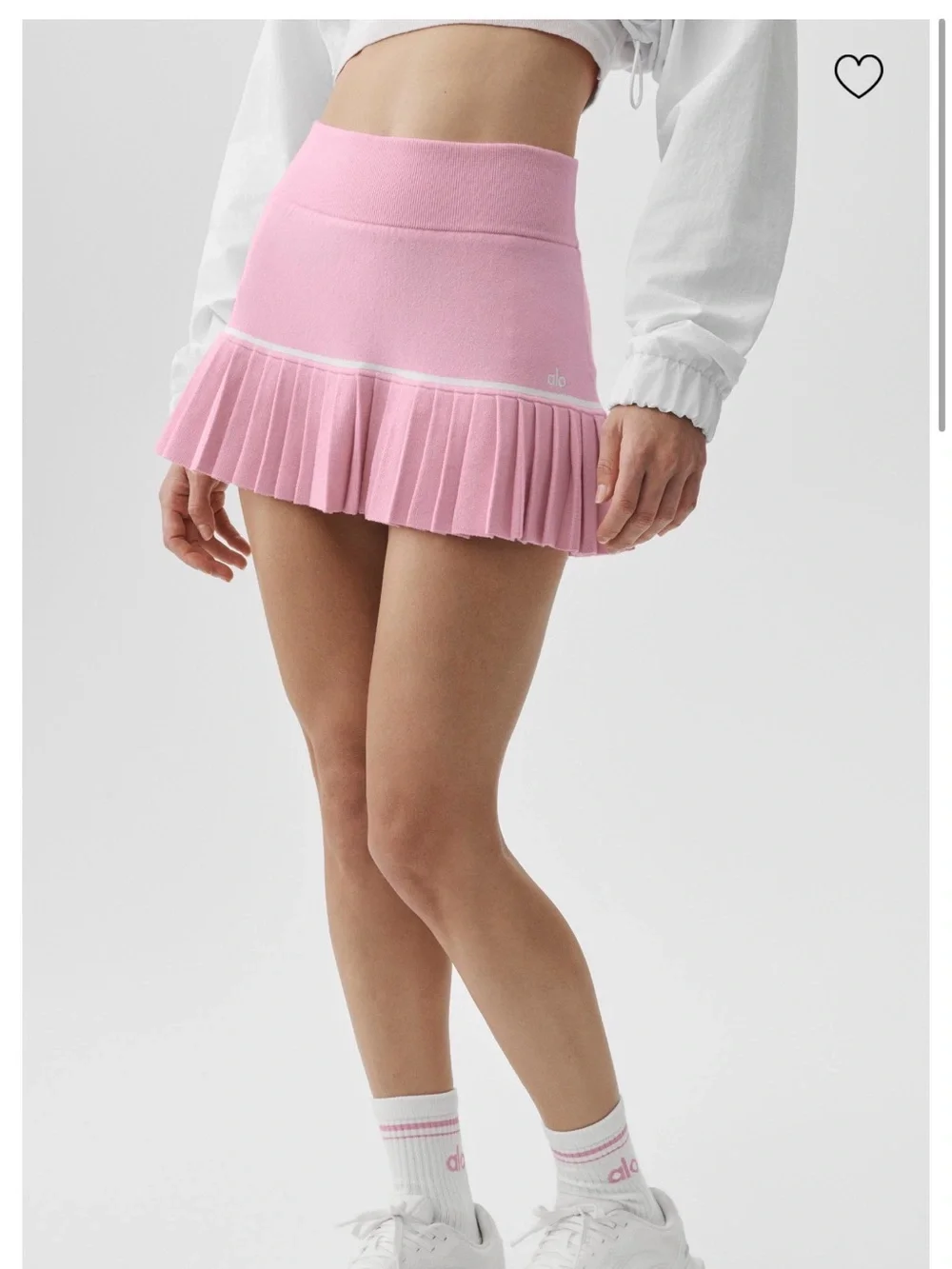 37. Alo Scholar Knit High-Waist My Serve Tennis Skirt - Pink Marshmallow/White